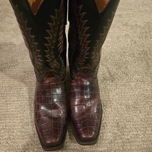 Ariat Black and Brown Croc-Embossed Cowboy Boots
